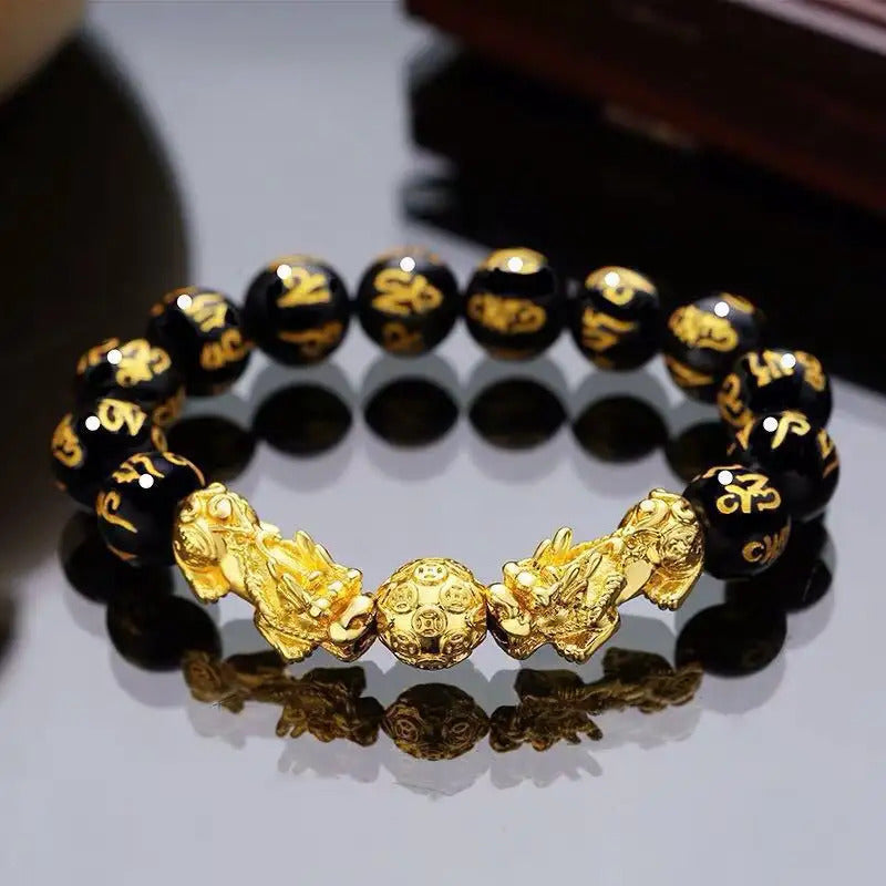 Bracelet | Trendy Jewellery | Dragon | Feng shui Pixiu Bead | Natural Energy Stone | 7” Bangle Charm