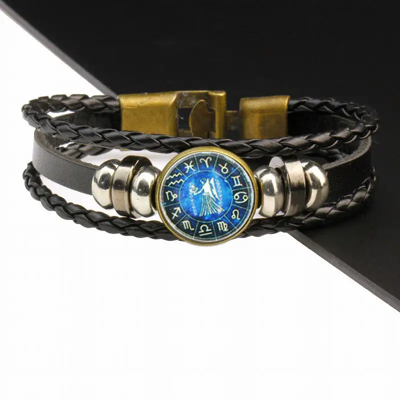 Zodiac Bracelet | Trendy Jewellery | 12 Constellation | | Handmade Charm Leather | Bangle