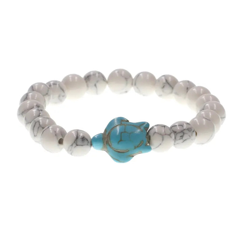 Bracelet | Trendy Jewellery | Volcanic Turquoise Turtle Sea Beads | Natural Stone | 7” Bangle Charm | Lava Stone