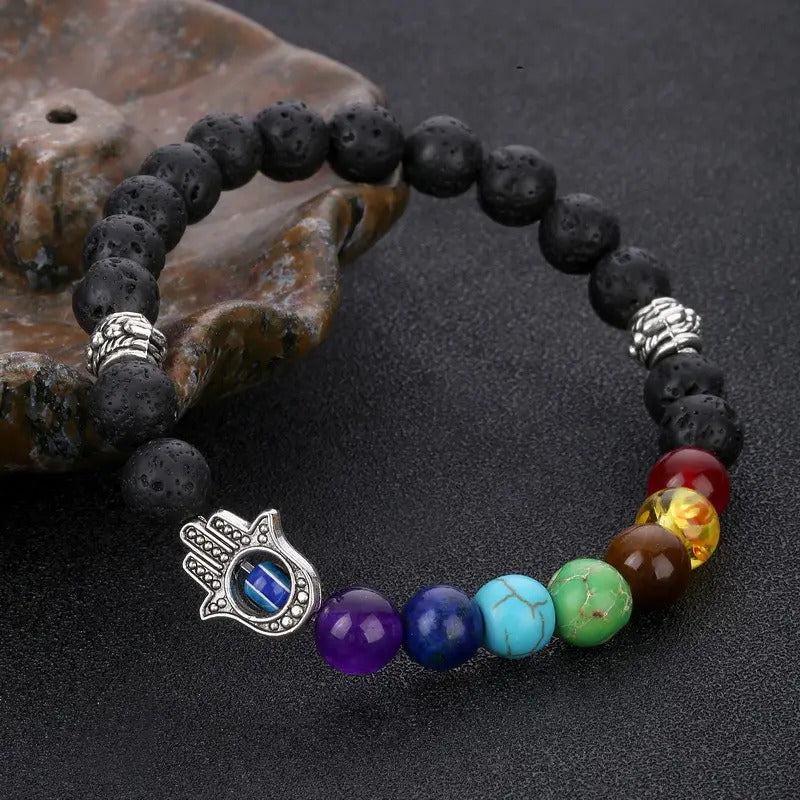 Bracelet | Trendy Jewellery | Hand Health 7 Chakras Healing Bead | Natural Stone | 7” Bangle Charm | Meditation Diffuser