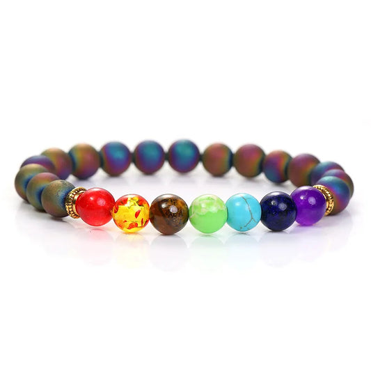 Bracelet | Trendy Jewellery | Crazy Agate Chakras Beads | Natural Stone | 7” Bangle Charm
