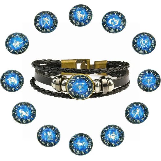 Zodiac Bracelet | Trendy Jewellery | 12 Constellation |  | Handmade Charm Leather | Bangle