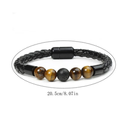 Bracelet | Trendy Jewellery | Tiger Eye 5 Beads | Natural Stone | 7” Bangle Charm | Knitting Magnetic