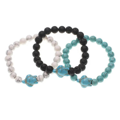 Bracelet | Trendy Jewellery | Volcanic Turquoise Turtle Sea Beads | Natural Stone | 7” Bangle Charm | Lava Stone