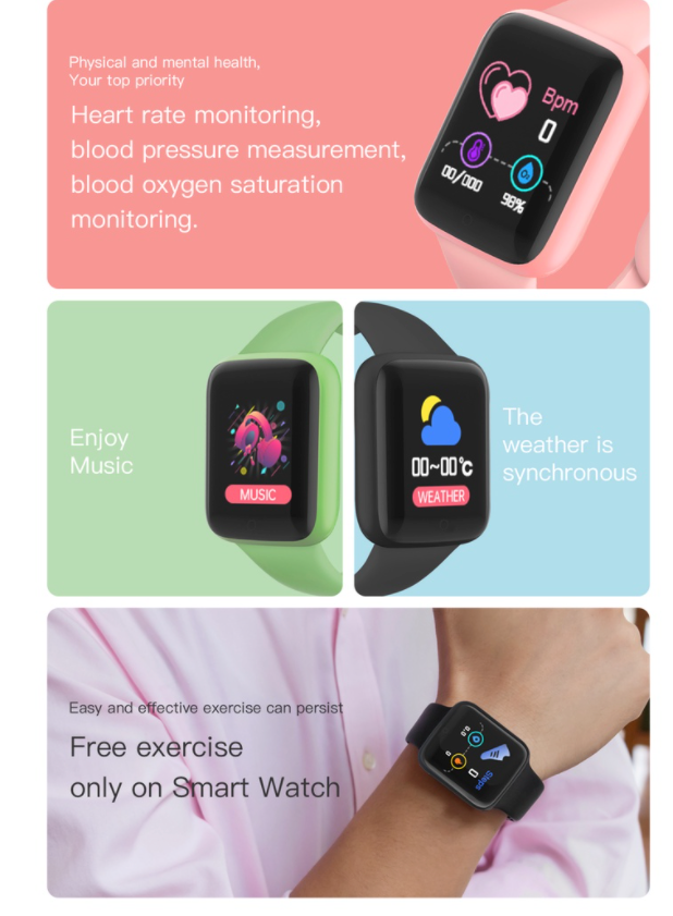 Smart Watch Waterproof | iOS & Android | Blood Pressure, Heart Rate, Fitness Tracker D20