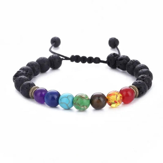 Adjustable Bracelet | Trendy Jewellery | Natural Stone Beads | Lava Stone | Chakra Diffuser | Yoga Volcanic Healing Energy | Bangle Charm