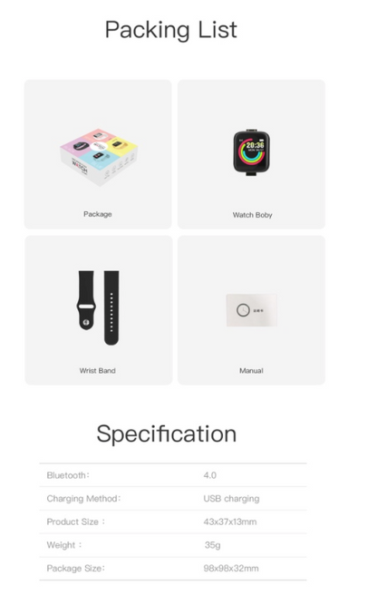 Smart Watch Waterproof | iOS & Android | Blood Pressure, Heart Rate, Fitness Tracker D20