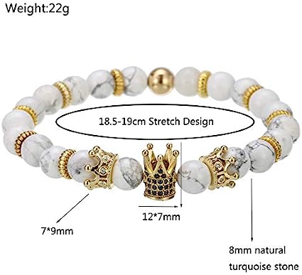 Bracelet | Trendy Jewellery | Crown Bead | Natural Stone | 7” Bangle Charm | Lava-Howlite-Tiger eye