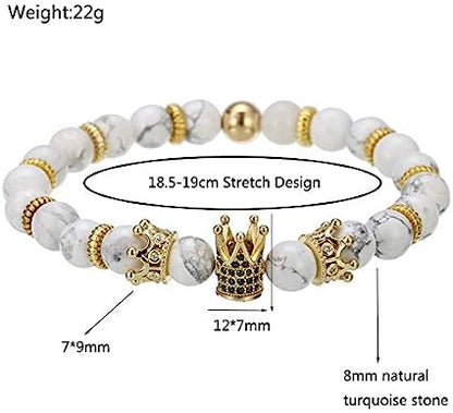 Bracelet | Trendy Jewellery | Crown Bead | Natural Stone | 7” Bangle Charm | Lava-Howlite-Tiger eye