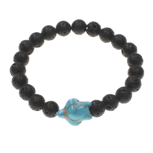 Bracelet | Trendy Jewellery | Volcanic Turquoise Turtle Sea Beads | Natural Stone | 7” Bangle Charm | Lava Stone
