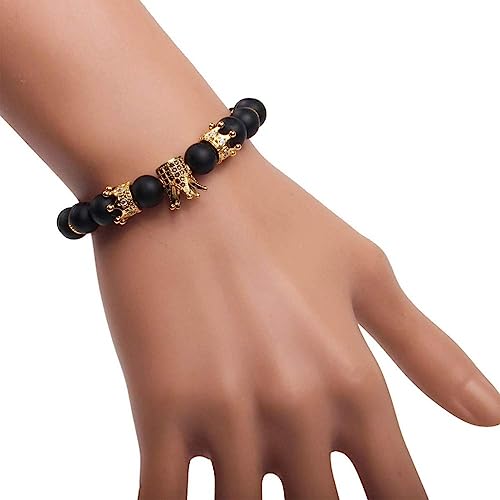 Bracelet | Trendy Jewellery | Crown Bead | Natural Stone | 7” Bangle Charm | Lava-Howlite-Tiger eye