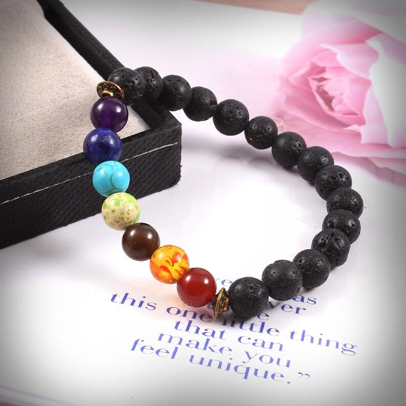 Bracelet | Trendy Jewellery | Health 7 Chakras Healing Bead | Natural Stone | 7” Bangle Charm | Yoga