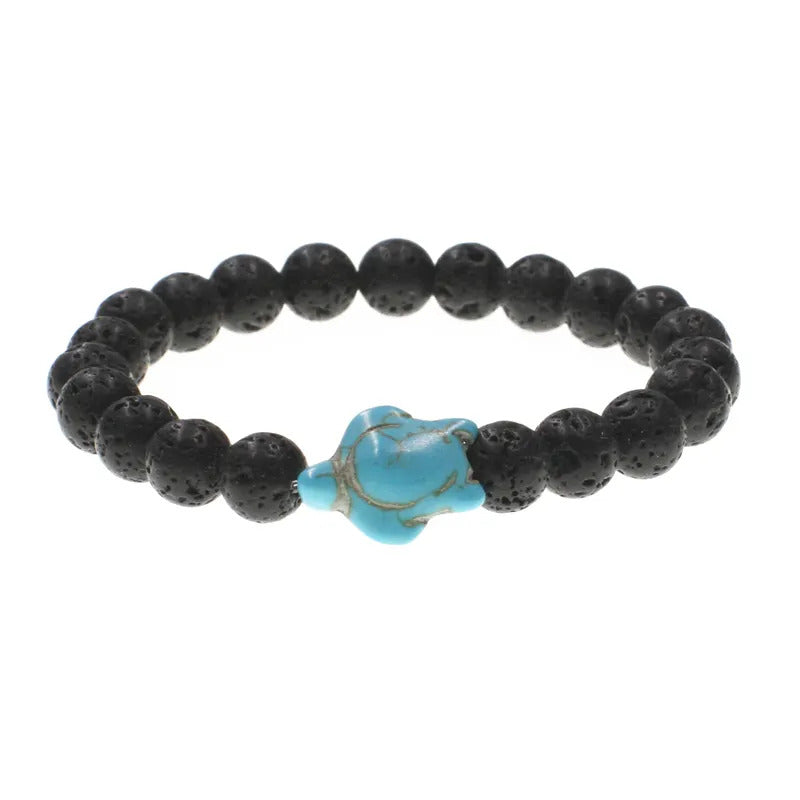 Bracelet | Trendy Jewellery | Volcanic Turquoise Turtle Sea Beads | Natural Stone | 7” Bangle Charm | Lava Stone
