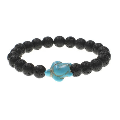 Bracelet | Trendy Jewellery | Volcanic Turquoise Turtle Sea Beads | Natural Stone | 7” Bangle Charm | Lava Stone