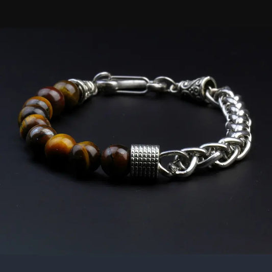 Bracelet | Trendy Jewellery | Tiger Eye Bead | Natural Stone | 7” Bangle Charm| Stainless Steel Chain