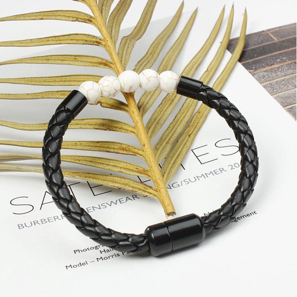 Bracelet | Trendy Jewellery | Tiger Eye 5 Beads | Natural Stone | 7” Bangle Charm | Knitting Magnetic