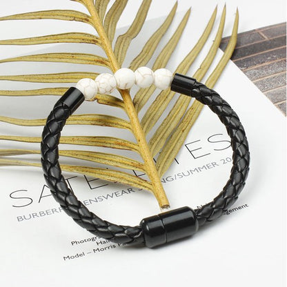 Bracelet | Trendy Jewellery | Tiger Eye 5 Beads | Natural Stone | 7” Bangle Charm | Knitting Magnetic