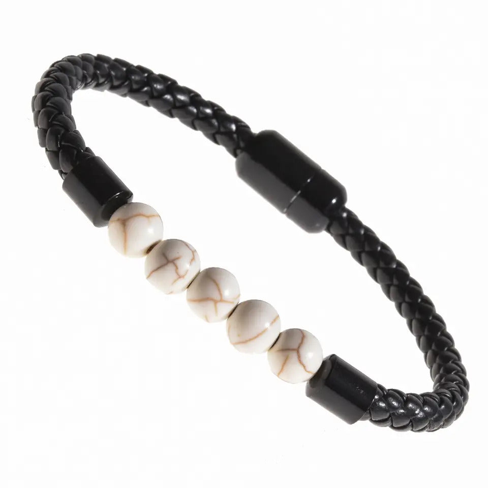 Bracelet | Trendy Jewellery | Tiger Eye 5 Beads | Natural Stone | 7” Bangle Charm | Knitting Magnetic