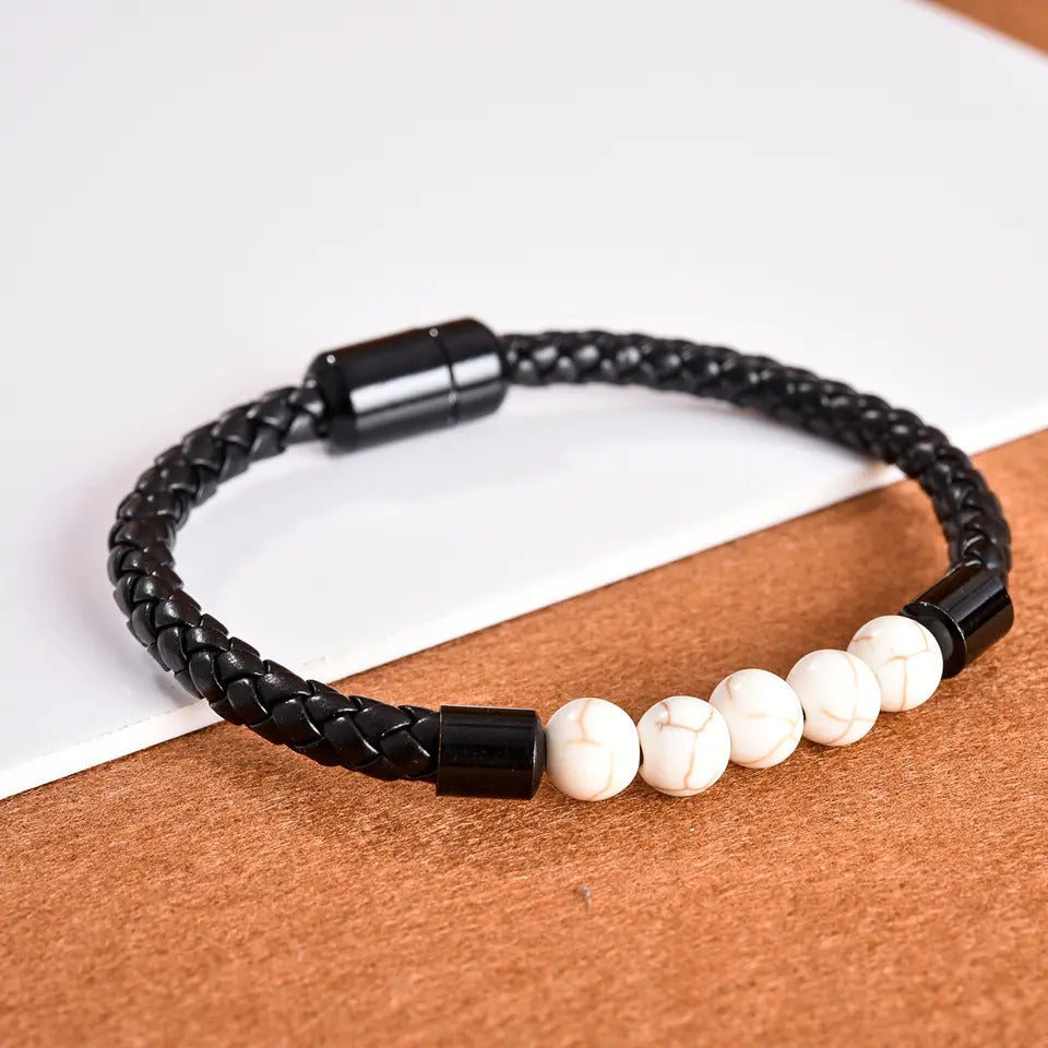Bracelet | Trendy Jewellery | Tiger Eye 5 Beads | Natural Stone | 7” Bangle Charm | Knitting Magnetic