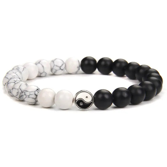 Bracelet | Trendy Jewellery | Yin and Yang Bead Howlite | Beads Natural Stone | 7” Bangle Charm
