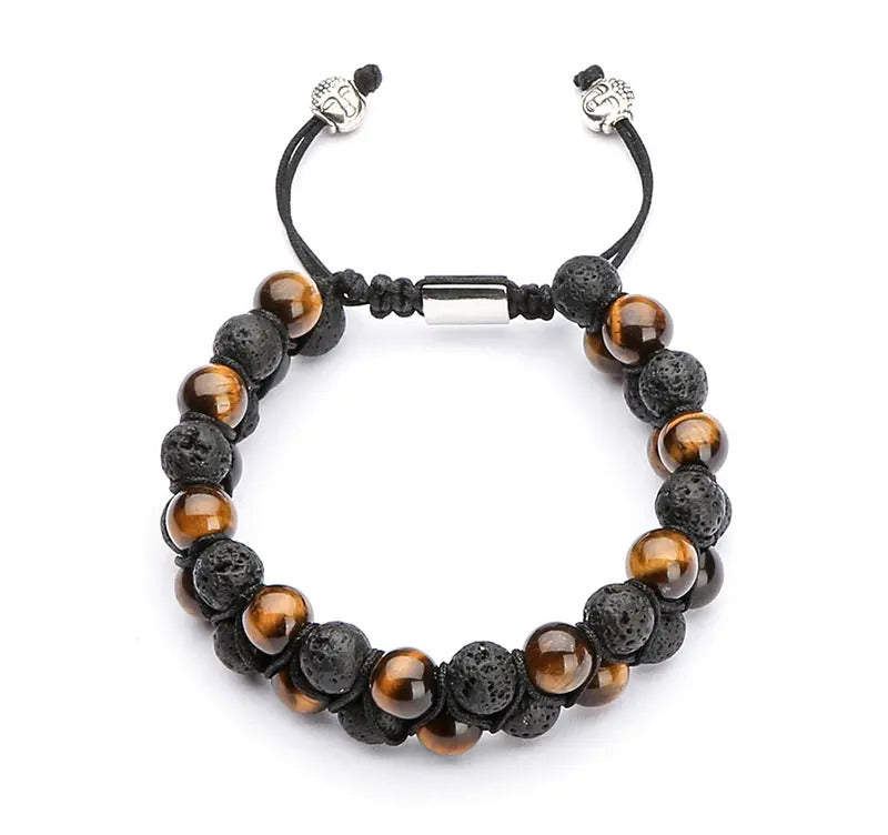 Adjustable Bracelet | Trendy Jewellery | Tiger Eye Lava Stone Beads | Natural Stone | 2 Layers | 7” Bangle Charm