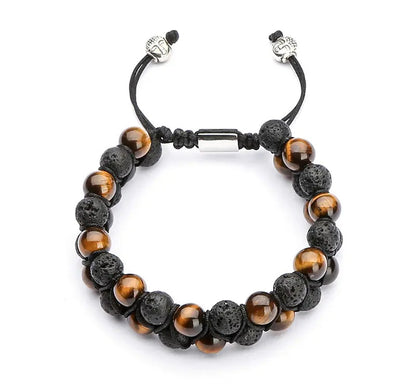 Adjustable Bracelet | Trendy Jewellery | Tiger Eye Lava Stone Beads | Natural Stone | 2 Layers | 7” Bangle Charm